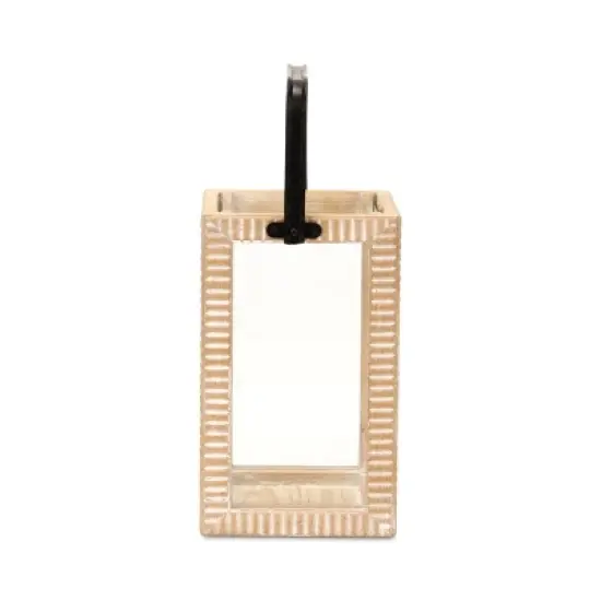 HomeRoots 13" Natural Distressed Geometric Solid Wood Tabletop Lantern Candle Holder image {4}