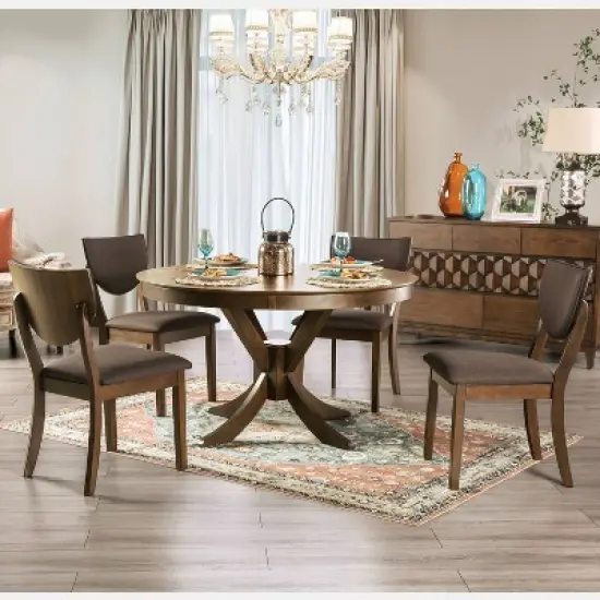 5pc Raven Transitional Round Dining Table Set Walnut/Dark Chocolate - HOMES: Inside + Out image {1}