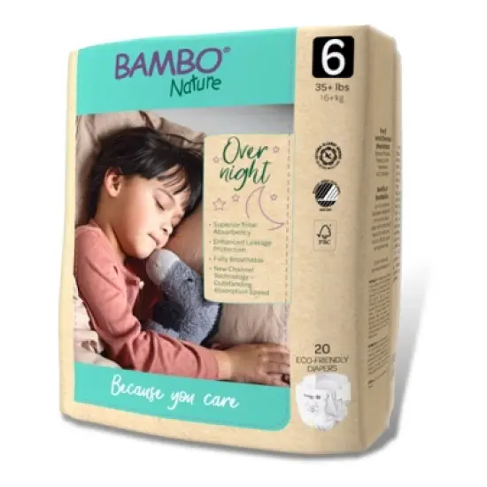 Bambo Nature Overnight Diapers, Disposable, Eco-Friendly, Size 6 image {2}