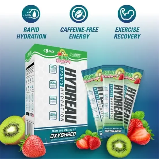 EHPlabs Hydreau Sugar-Free Electrolyte Drink Mix Packets - Kiwi Strawberry - 8ct Hydration Supplement image {3}