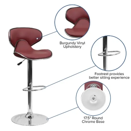 Flash Furniture Contemporary Cozy Mid-Back Vinyl Adjustable Height Barstool with Chrome Base image {9}