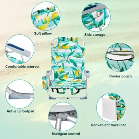 FURNIinspire Outdoor Portable Chair Lightweight Frame with Extra Storage for Active Lifestyles, Lemon, 24.8"*25.6"*32.28" image {3}