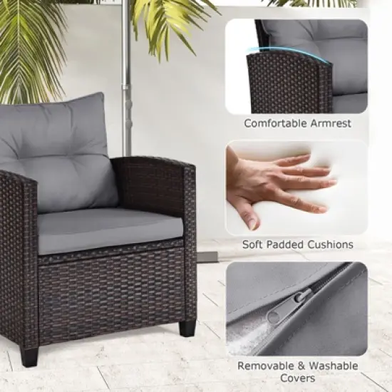 Tangkula Set of 3 Rattan Furniture Set Patio Cushioned Conversation Set Sofa image {2}