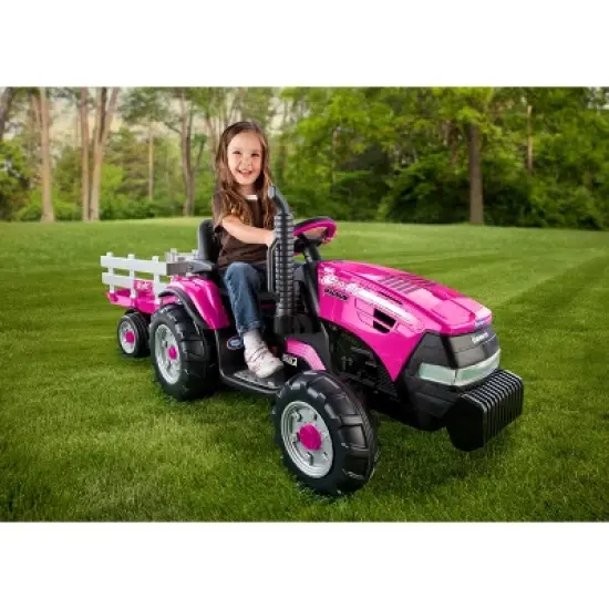 Peg Perego 12V Case IH Magnum Tractor with Trailer Powered Ride-On - Pink image {1}