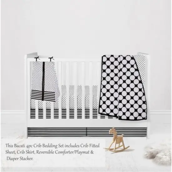 Bacati - Dots Stripes Black/White 4 pc Crib Bedding Set with Diaper Caddy image {2}