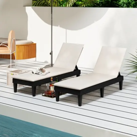 Tangkula 2PCS Patio Lounge Chair Recliner Chair w/ 3-Position Adjustable Backrest & Cushion Black & White image {1}