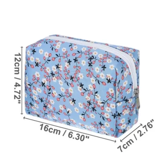 Unique Bargains Portable Flower Cosmetic Bag Blue 1 Pc image {1}