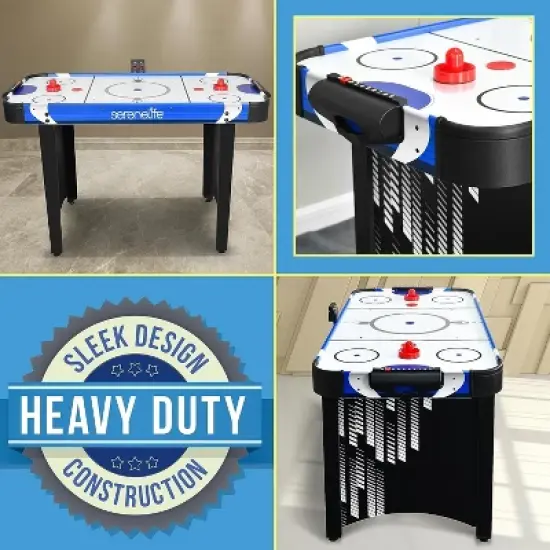 SereneLife 48" Air Hockey Table - Digital Scoreboard, Pucks & Pushers, Compact Design for Indoor Fun (Blue & Black) image {3}