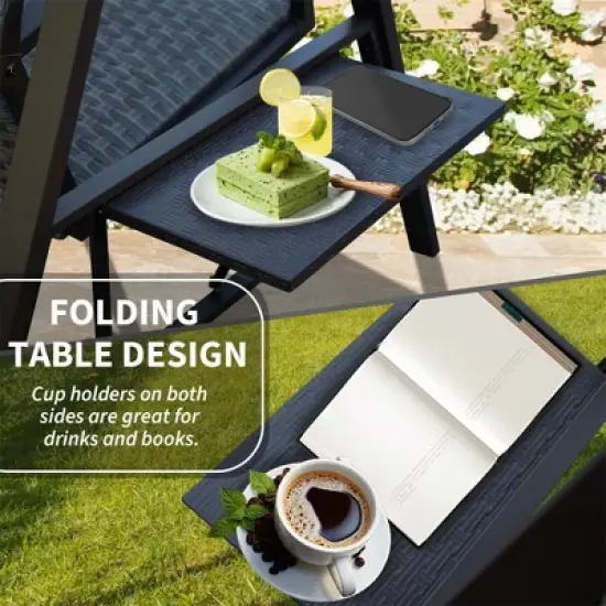 CAVINAS 3-Seat Patio Porch Swing,Hammock Swing Bench with Adjustable Canopy&Adjustable Table,Outdoor Swing for Garden&Backyard,850LBS Capacity,Gray image {1}