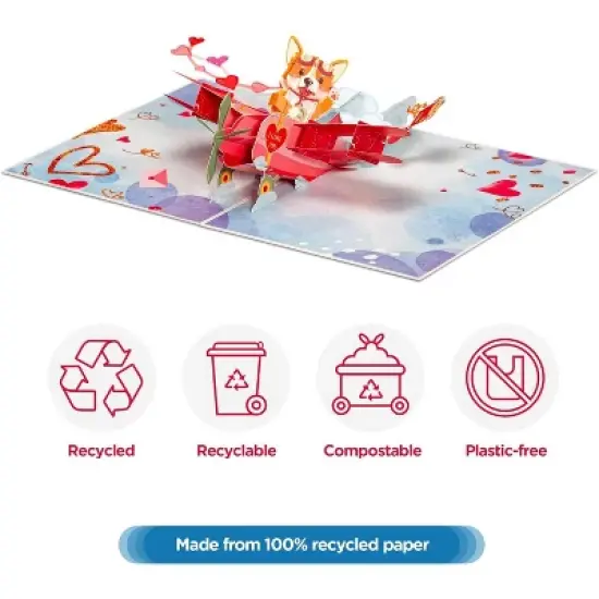 Frndly by Paper Love 3D Dog Biplane Pop Up Card,  For All Occasion - Handcrafted 100% Recycled and Eco-Friendly, 8" x 6" Cover image {2}