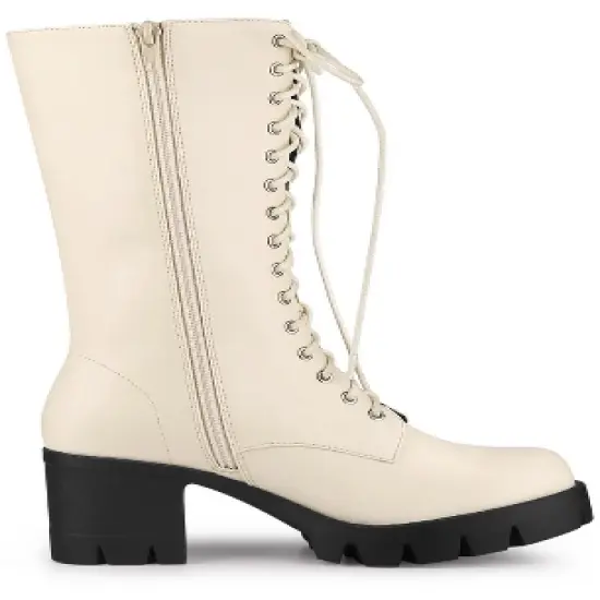 Allegra K Women's Lace Up Platform Chunky Heel Mid Calf Boots image {6}