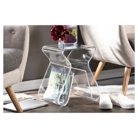 Acrylic End Table with Magazine Rack - Baxton Studio image {2}