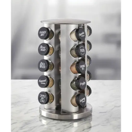 Kamenstein 20pc Jar Stainless Steel Spice Rack: Revolving Seasoning Organizer, Black & Silver Kitchen Storage image {2}