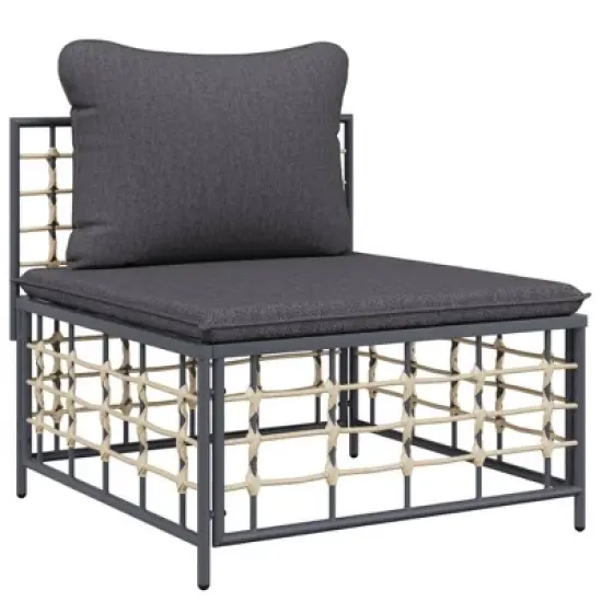 vidaXL Anthracite Outdoor Patio Lounge Set - 6 Pieces, Weather-Resistant Poly Rattan, Powder-Coated Steel Frame with Comfortable Cushions image {4}