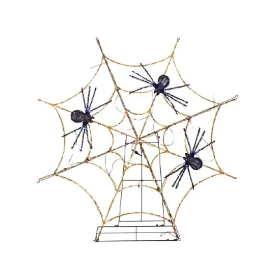 Season's Designs 4.5 ft Halloween Black Spiders on Orange Spider Web Decoration Outdoor Polyester, Ground Freestanding, Plug-In with On/Off Switch, image {1}