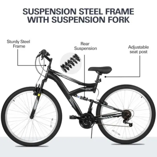 hykolity 27.5 inch Mountain Bike MTB Outdoor Bicycle Cycling 18 Speed Sport Bikes Trail Off Road Full Suspension for Adult Men Unisex Black image {3}