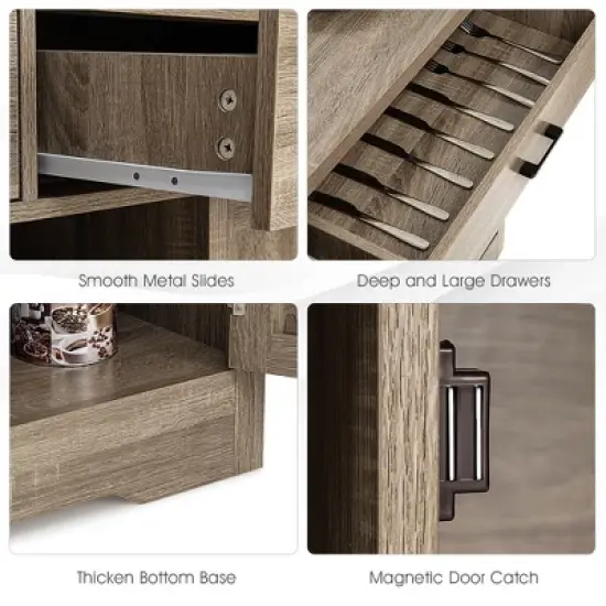 Costway Kitchen Storage Buffet Cabinet Farmhouse Wooden Sideboard w/2 Drawer & Wine Rack image {8}