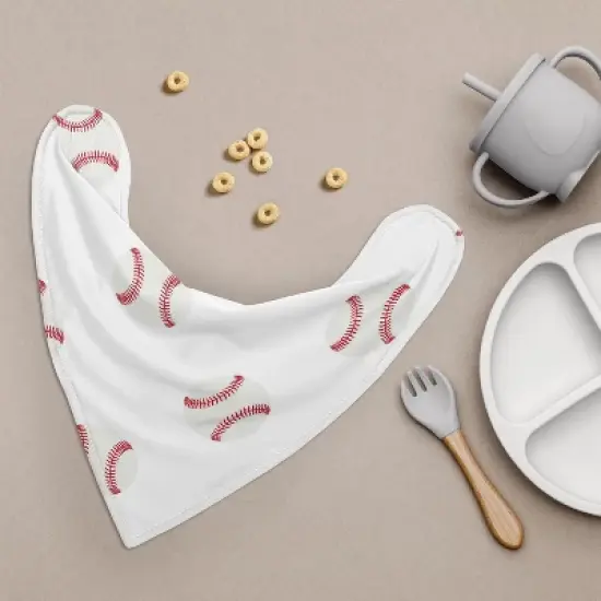 Sweet Jojo Designs Boy Fabric Baby Bibs Baseball Patch White Blue and Grey 3pc image {1}