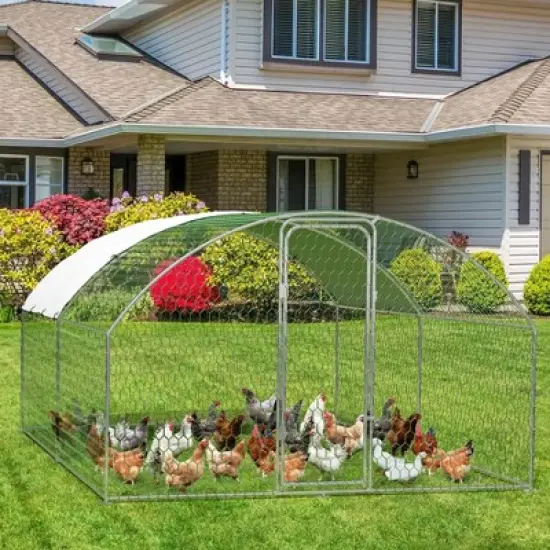 Chicken Coop, Large Metal Chicken Coop for Yard - Walk-in Poultry Cage with Waterproof UV Cover, Chicken Run for Backyard Farm image {6}