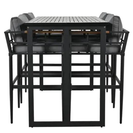 Steel Outdoor Dinner Set with Acacia Wood Handrails for Patio, Balcony or Backyard,Black - ModernLuxe image {7}