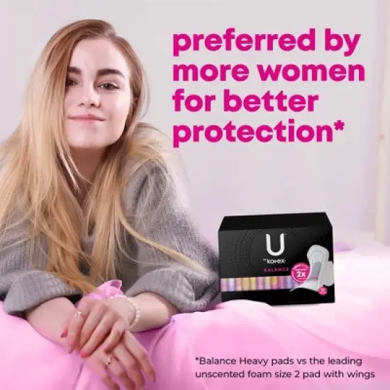 U by Kotex Balance Ultra-Thin Heavy Pads with Wings - Unscented image {6}