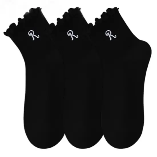 Anna-Kaci 3-Pack Women's Crew Socks with Ruffle Lettuce Edge Trim and Delicate Embroidered Detail image {5}