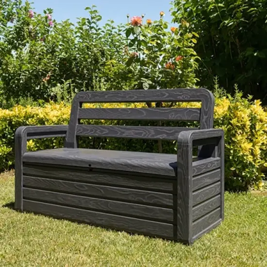 Toomax Foreverspring UV Weather Resistant Lockable Box Chest Bench for Outdoor Pool Patio Furniture and Deck Storage Bin, 70 Gallon (Anthracite) image {1}