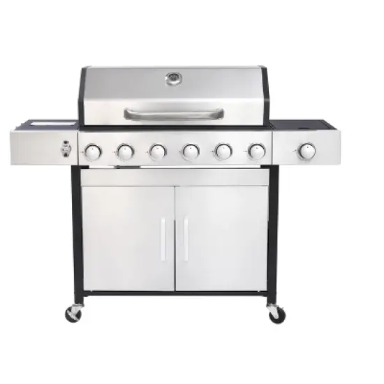 6-Burner Propane Gas Grill with Side Burner, Stainless Steel Control Panel, Enamel Firebox, Lockable Casters, 65,910 BTU Outdoor BBQ image {3}