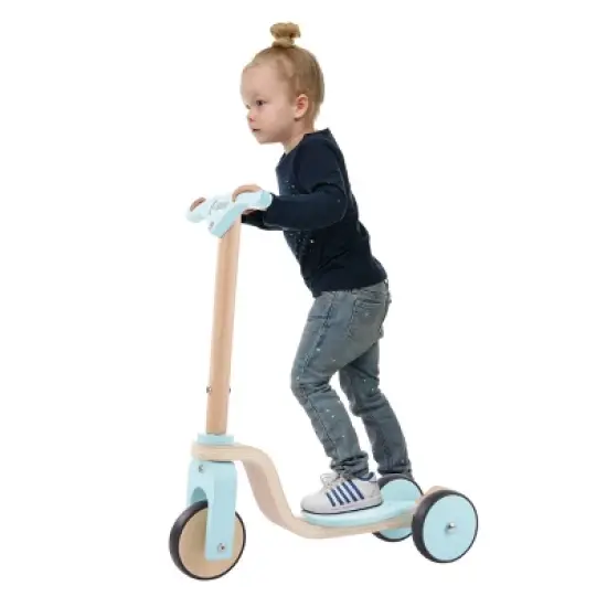 Toy Time Kids' Wooden 3-Wheel Scooter with Push Steering Handlebar - Turquoise image {1}