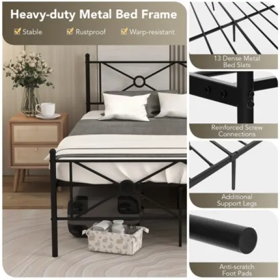 Costway Full/Queen Size Metal Platform Bed Frame w/ Headboard Mattress Foundation image {8}
