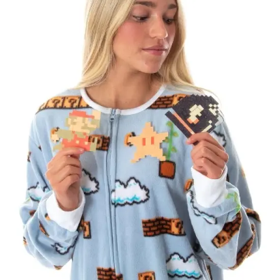 Nintendo Men's Super Mario Game Board Union Suit with Detachable Pieces (S/M) Blue image {2}