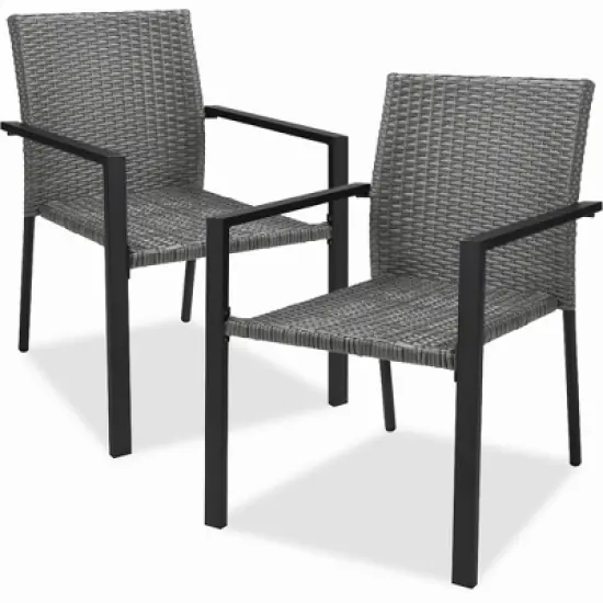 Best Choice Products Set of 2 Stackable Wicker Chairs w/ Armrests, Steel Conversation Accent Furniture for Patio image {7}