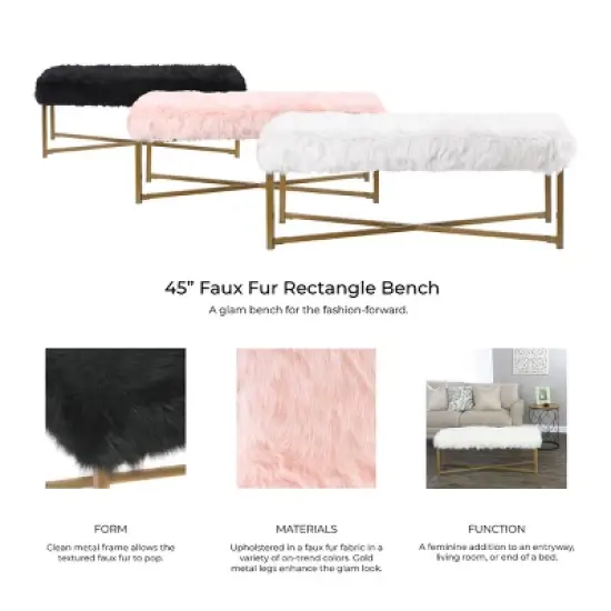 Faux Fur Rectangle Bench White - HomePop image {7}
