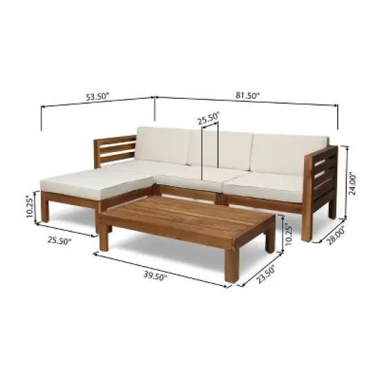GDFStudio Cavendish Outdoor Acacia Wood 3 Seater Sofa Chat Set with Ottoman image {2}