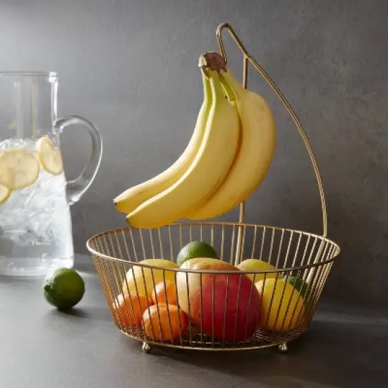 Delavan Collection Metal Wire Fruit Basket with Banana Hanger Gold - Threshold&trade;: Iron Round Fruit Bowl & Banana Stand image {1}