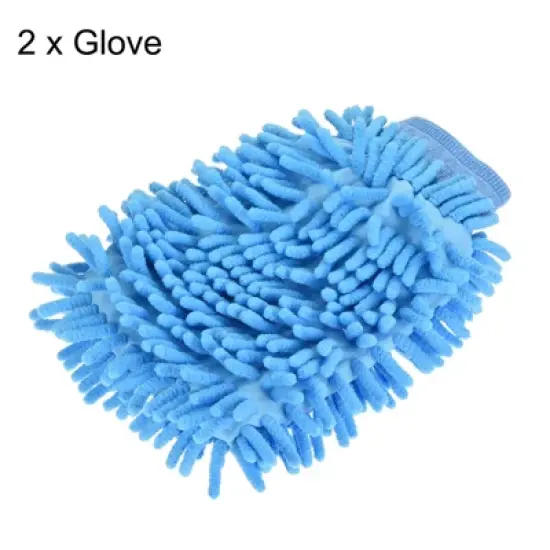 Unique Bargains Microfiber Soft Chenille Wash Mitten Double Sided Dusting Gloves for House Cleaning image {2}