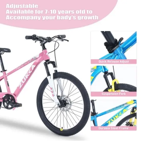 NAYSAYE Mountain Bike 20 Inch Kids MTB with Steel Frame and Suspension for Boys and Girls Age 7 to 10 Years, White and Pink, 54.33"*22.44"*32.48" image {3}