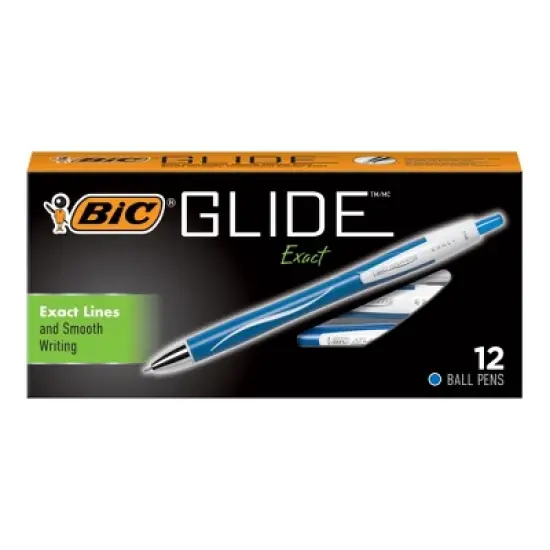 BIC Glide Exact Blue Retractable Ballpoint Pens, Fine Point (0.7mm), 12-Count Pack, Ultra Smooth Writing Blue Pens image {4}