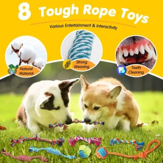 Itopfox 25 Pack Luxury Dog Chew Toys for Puppy, Rope Toys, Treat Ball and Squeaky Toys for Teething Small Dogs image {3}