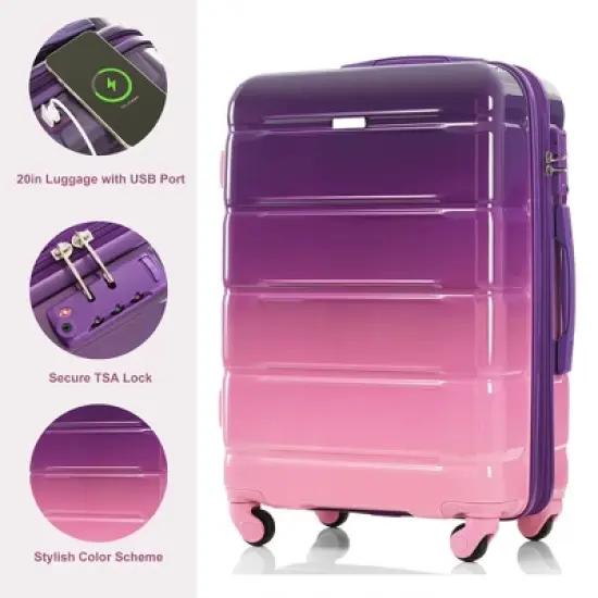 XINGHANZHENXUAN 3-Piece Luggage Set, 20" Carry-On Hard Shell Suitcase with Spinner Wheels image {4}