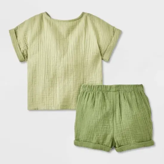 Baby Boys' 2pc Smiley Embroidered Pocket Gauze Shorts Set - Cat & Jack&trade; Green image {1}