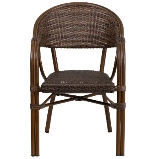 Merrick Lane Wicker Rattan Patio Chair With Curved Back And Aluminum Bamboo Frame image {10}