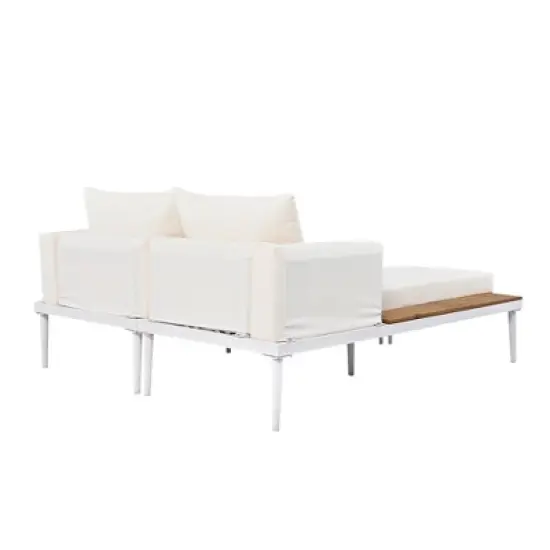 Modern Outdoor Patio Daybed with Wood Topped Side Spaces for Drinks, 2 in 1 Padded Chaise Lounges 4M - ModernLuxe image {6}