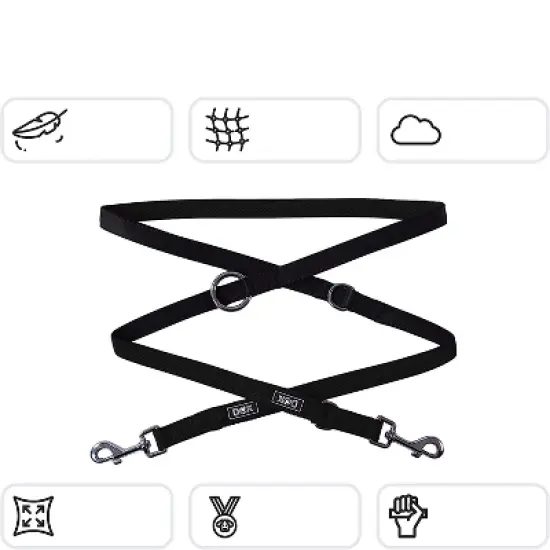DDOXX 6.6 ft 3-Way Adjustable Airmesh Small Dog Leash - Black image {1}