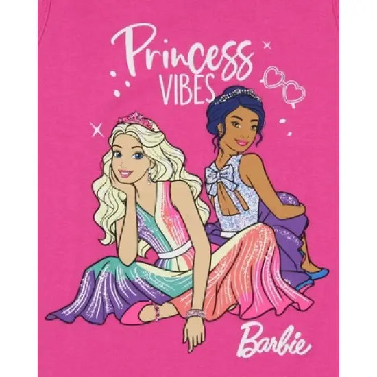 Barbie Girls' Princess Vibes Characters Sleep Pajama Set Tank Top Shorts Pink image {2}