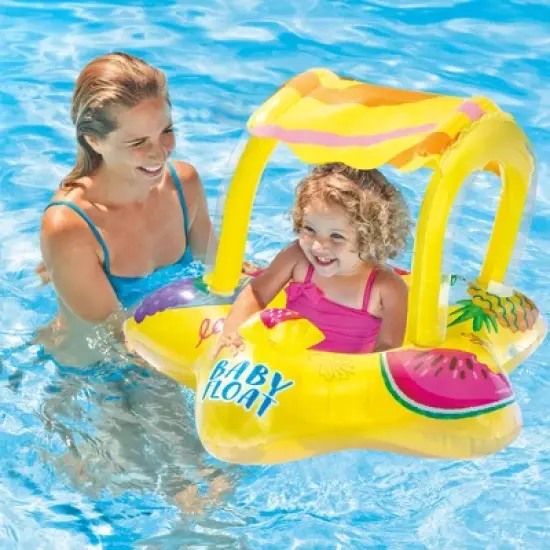 Intex 56573EP Outdoor Swimming Pool Inflatable Comfortable Shaded Canopy Starfish Lounger Baby Toddler Float Safety Raft, Yellow image {2}