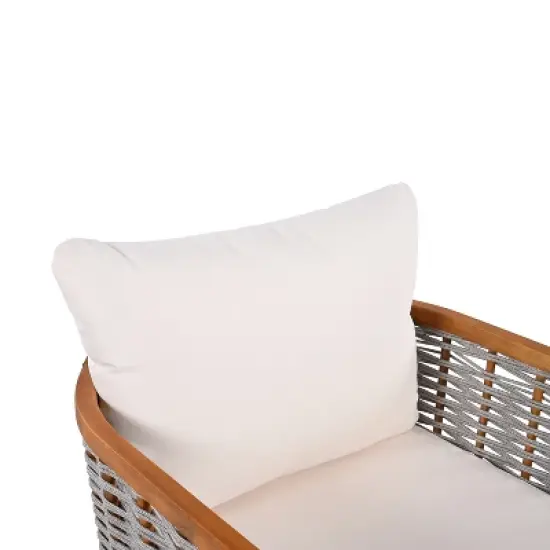 Christopher Knight Home Liliana Modern Patio Acacia Wood Woven Rope Armchair with Thick Cushions image {7}