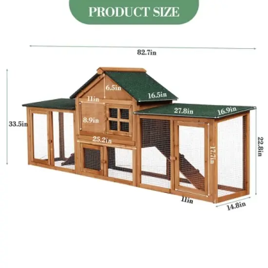 Jojoka Pet Wooden Rabbit Hutch, Outdoor Chicken Coop, Double Side Runs, Removable Tray, Ramps, Weatherproof Roof image {1}