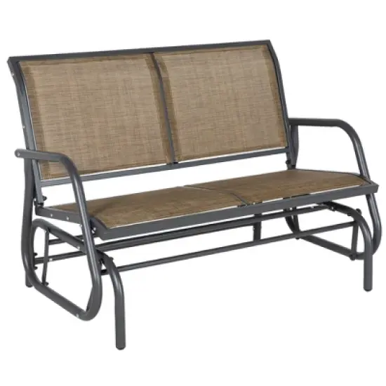 MOEPISY 2-Person Outdoor Glider Bench, Patio Double Swing Rocking Chair Brown image {10}
