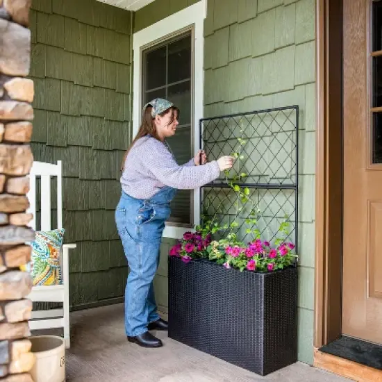 Sunnydaze 3-Section Wicker Planter Box with Trellis for Indoor or Outdoor Use - Black image {12}